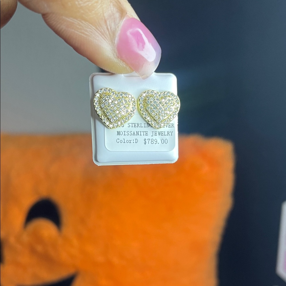 14k Gold over 925 sterling Silver Heart Earrings with MOISSANITE